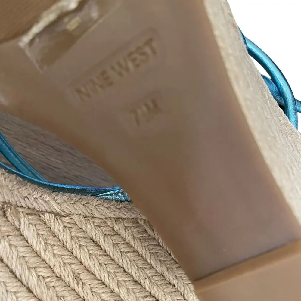Nine West Hipsta3 Metallic Light Blue Wedge Sandals size 7.5 NWOB